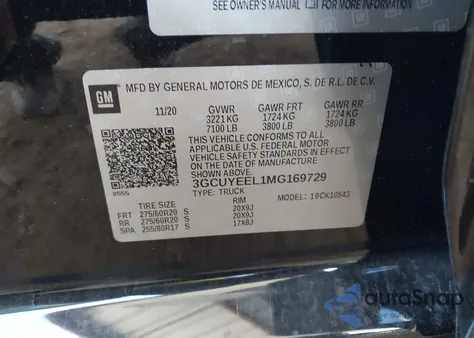 2021 Chevrolet Silverado 1500 4Wd Short Bed Rst z USA, uszkodzony, nr VIN 3GCUYEEL1MG169729